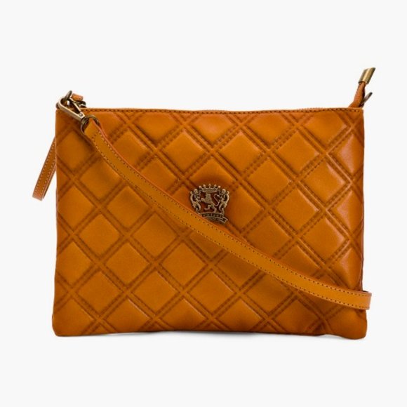 Pratesi FirenzeCognac Leather Quilted Large Clutch Wristlet Crossbody Bag